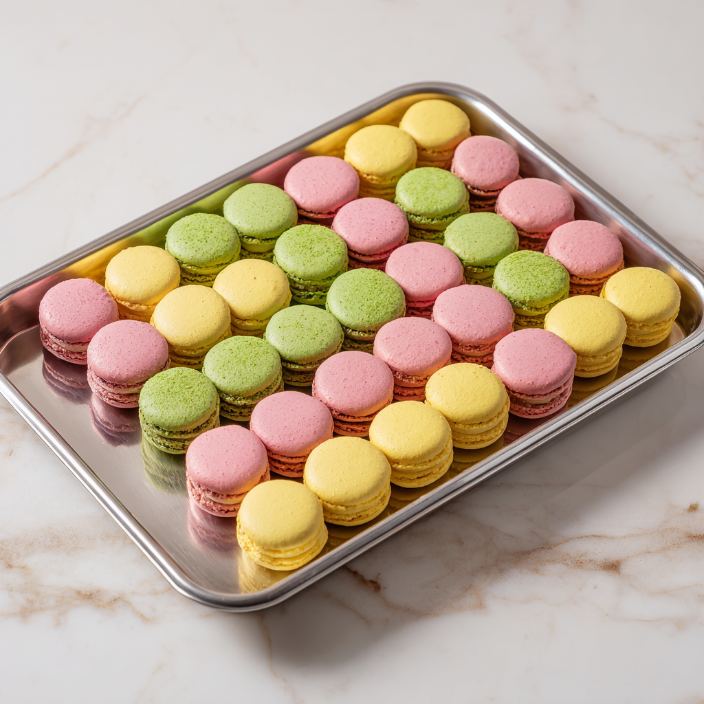 A collection of brightly colored mochi arranged artfully